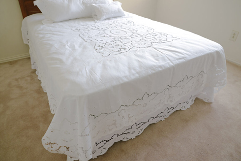 Grace Hand Embroidered Bed Coverlet. Full Size Coverlet